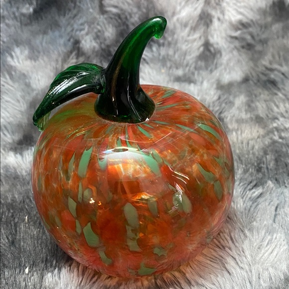 Handblown Orange Glass Pumpkin with Green Stem - Home Art - Picture 8 of 16